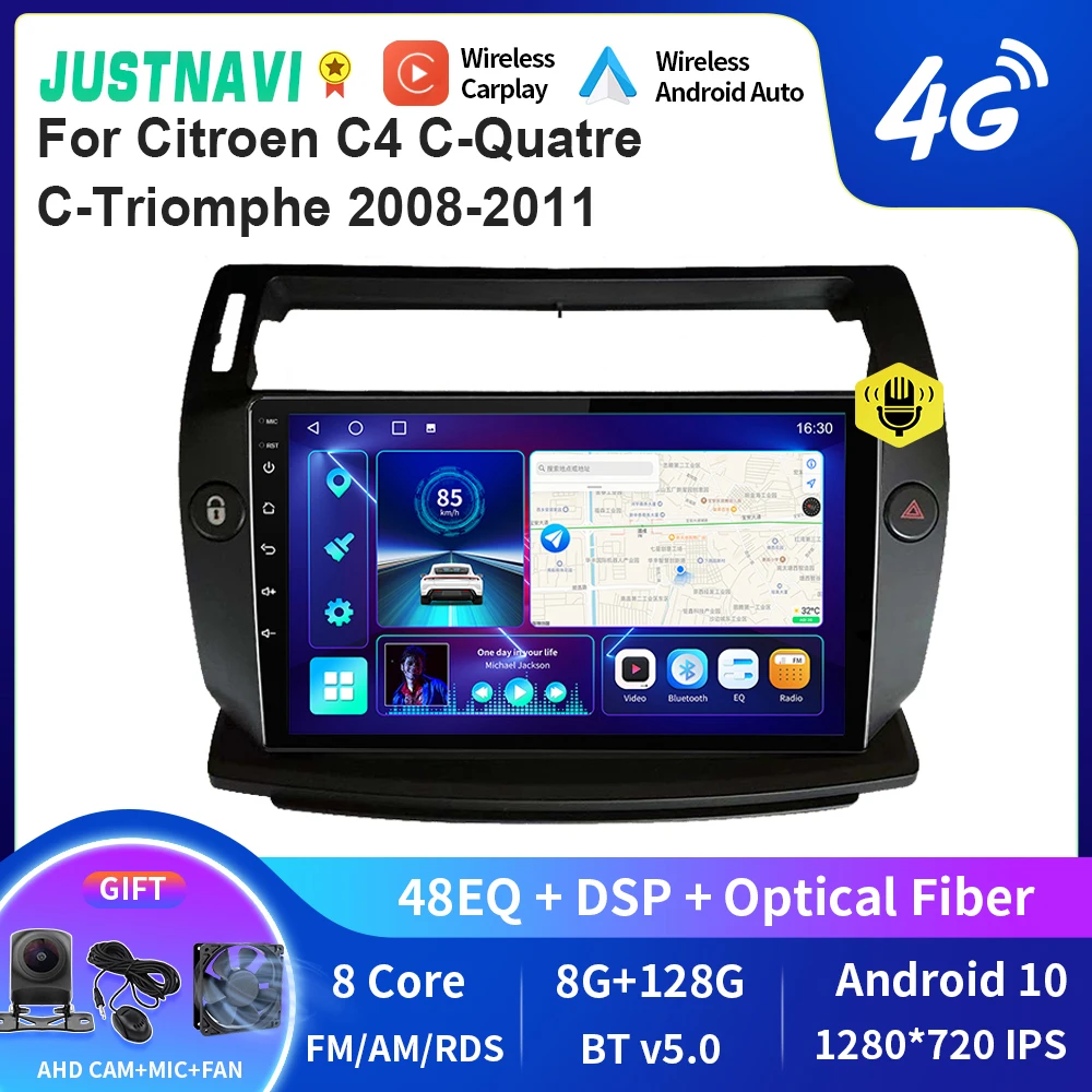 

JUSTNAVI QT10 Android 10 Car Radio For Citroen C4 C-Quatre C-Triomphe 2008-2011 WIFI GPS Navi 2 din Multimedia Player Octa Core