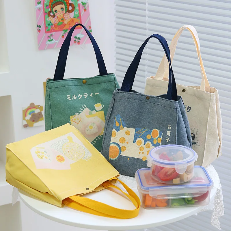 Japanese Style Pattern Cooler Lunch Box Portable Insulated Canvas Lunch Bag Thermal Food Picnic Lunch Bags For Women Kid