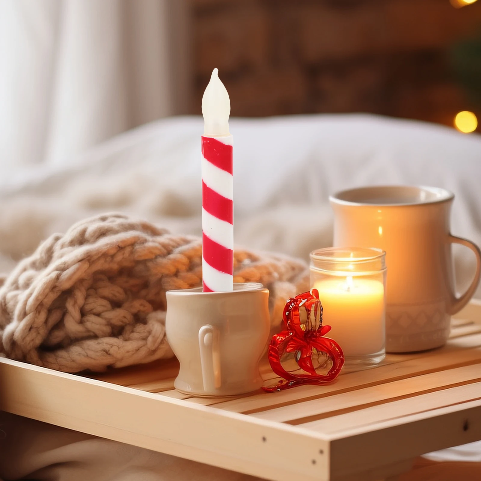 Velas cónicas sin llama, piruleta LED blanca intermitente para fiesta, decoración del hogar, velas operadas con Raya Roja, iluminación LED, 6 uds.