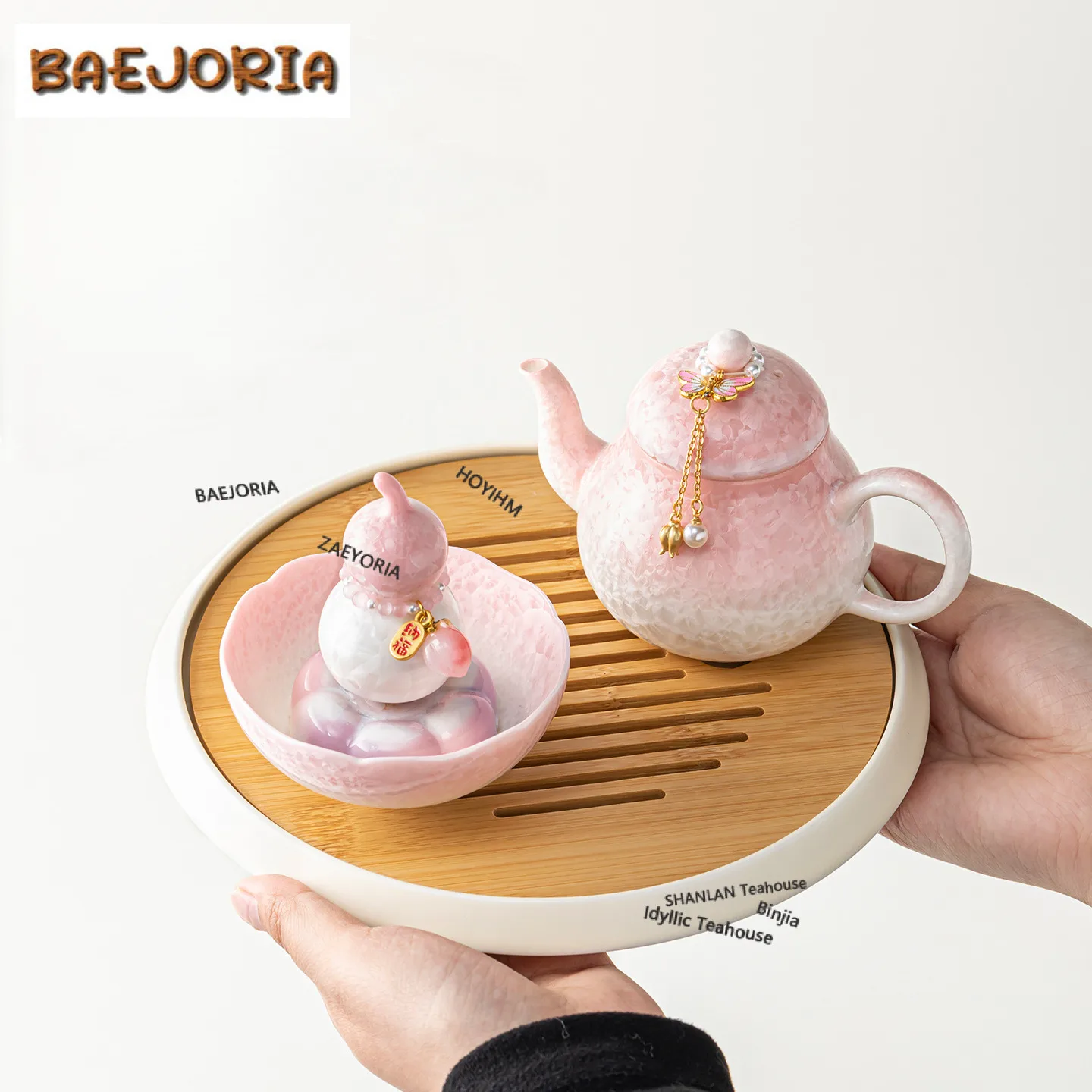 Чайный сервиз из фарфора с кристаллической глазурью (фамбе), полный набор, винтажный, для чайной церемонии, с чайником и