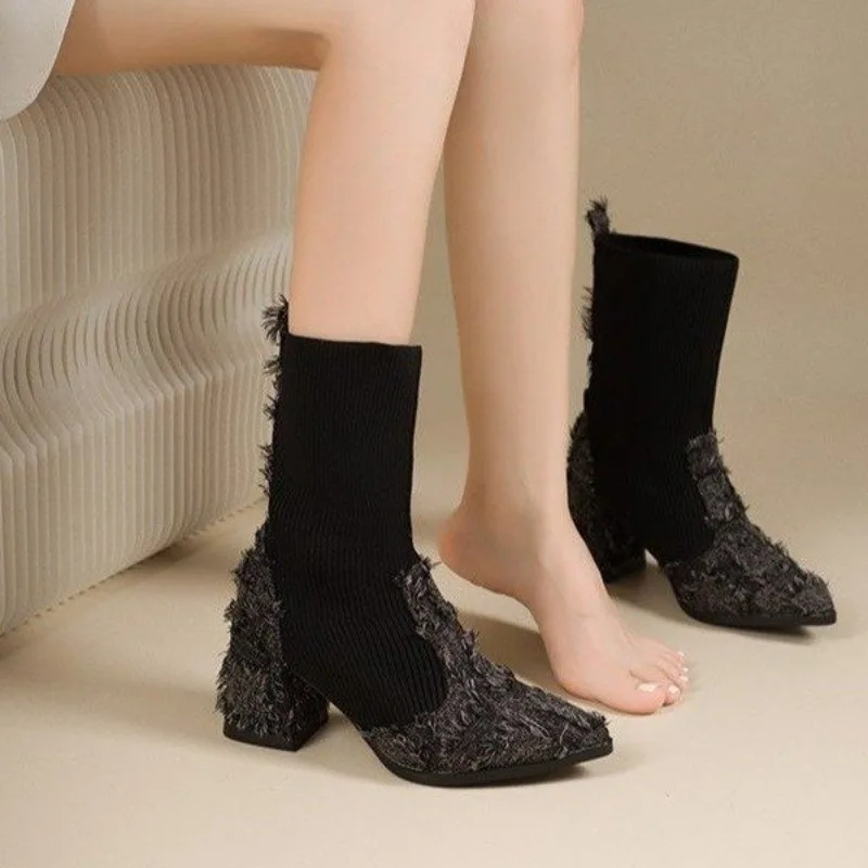 

Ankle Boots Women Chunky Mid Heels Suede Shoes Woman Pointed Toe 2026 Trend Winter New Goth Walking Snow Chelsea Botas De Mujer