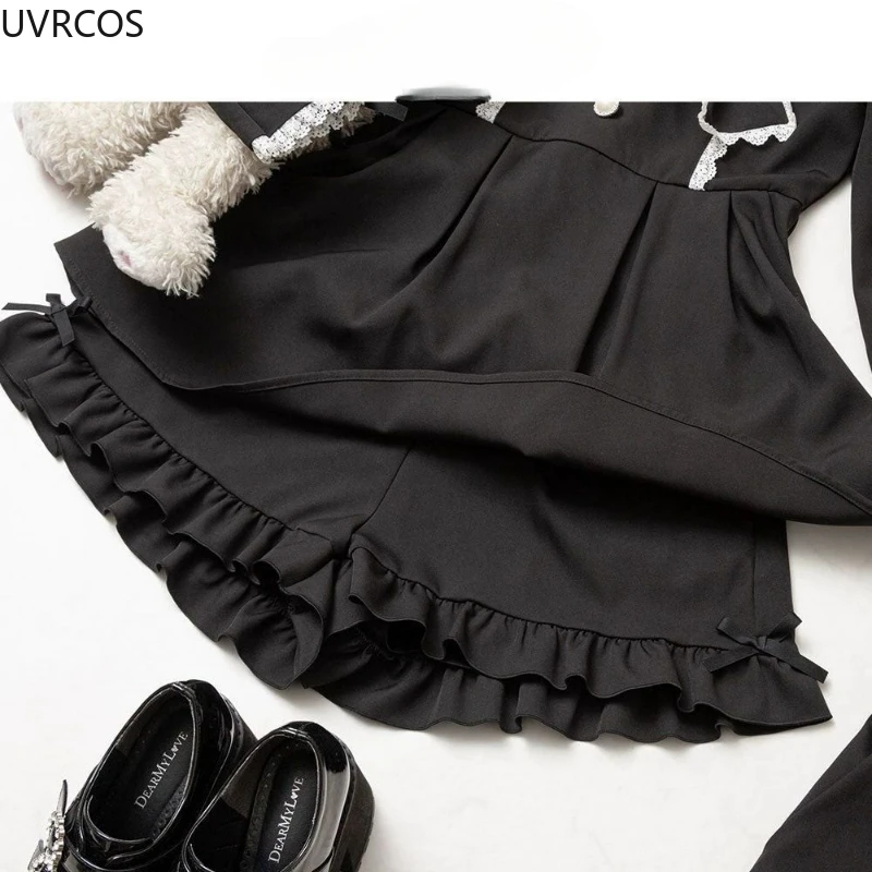 Japanese Gothic Y2k Lolita Shorts Women's Sweet Ruffles Bow High Waist Short Pants Cute Girls Harajuku Casual Loose Black Shorts - Image 3