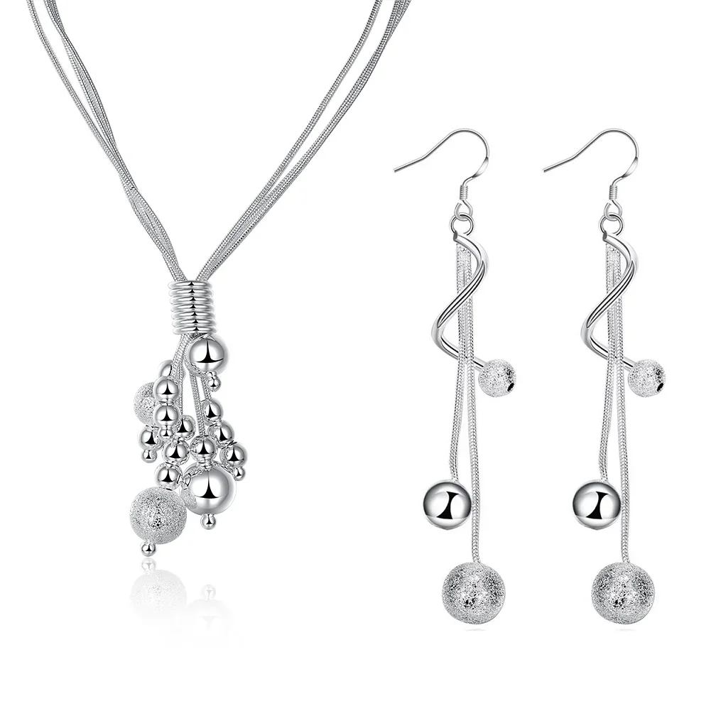 Nuevos conjuntos de joyas de diseño original en plata de ley 925 con cuentas finas, que incluyen collares y pendientes largos, para mujeres, ideales para fiestas y bodas.