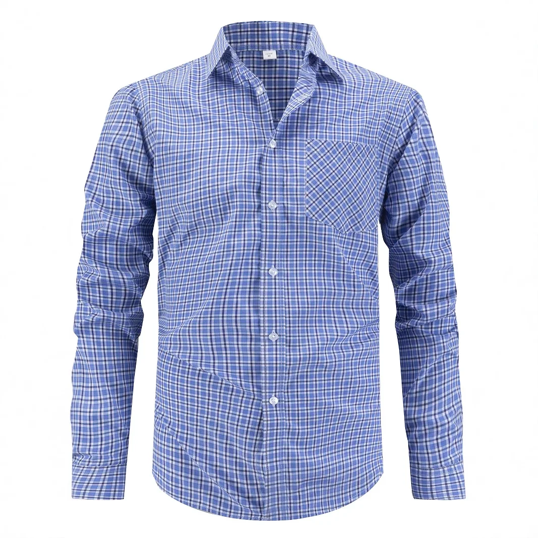 Camicia da uomo nuova Camicia da pendolare business casual con risvolto scozzese