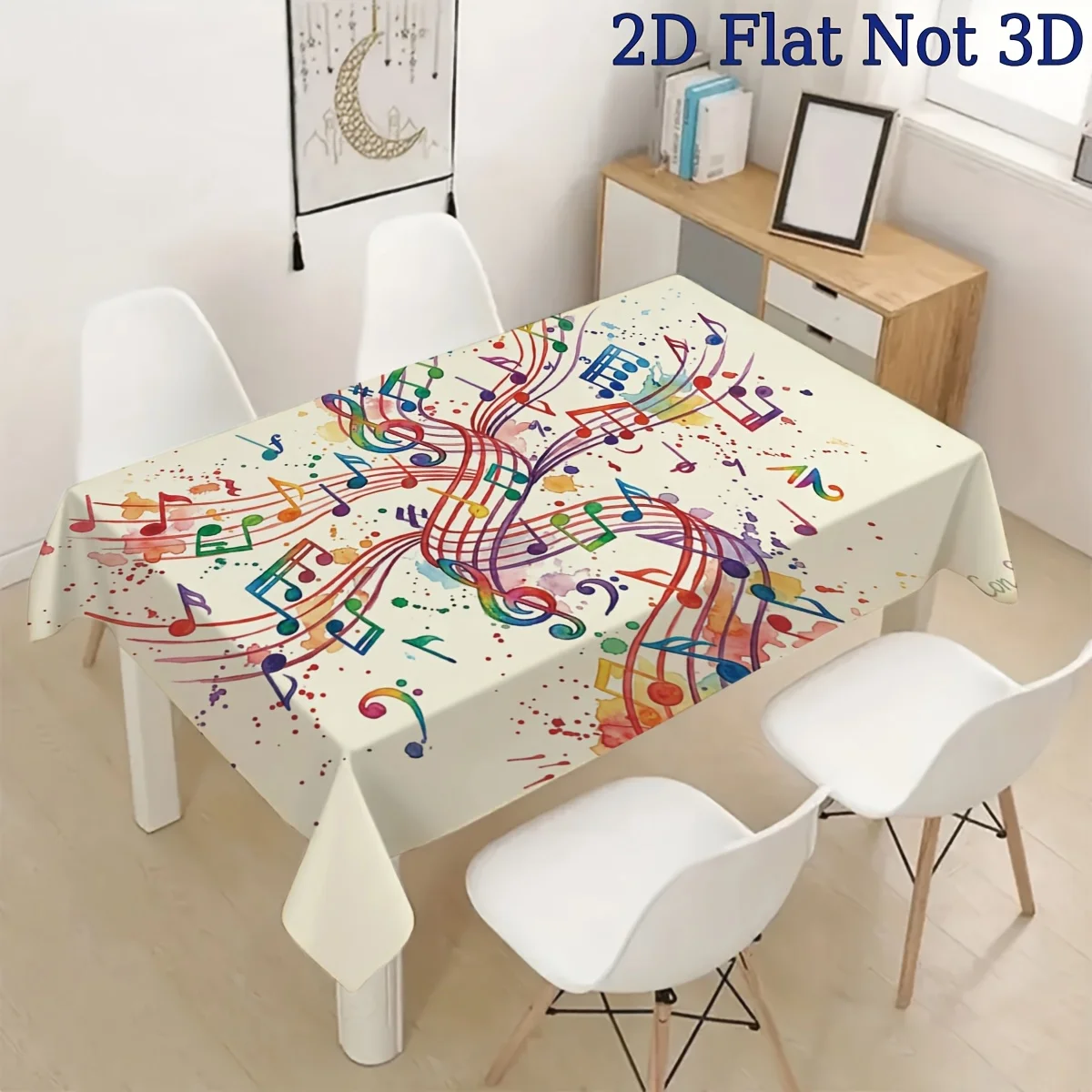 Vibrant Music Notes Tablecloth Cover for Dining Room Party Decor Waterproof Spill Proof Table Linen