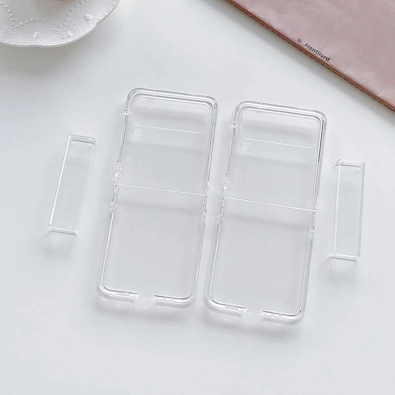 For zflip3 zflip4 Transparent Hard PC Hinge Protector Full Protected Phone Case For Samsung Galaxy Z Flip 3 4 5 ShockProof Cover