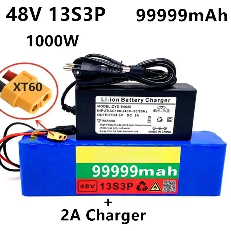 Batterie lithium-ion 13S3P 99999mAh 48V 2000W, pack de batteries lithium-ion 99999mAh pour scooter motorisé 54,6V avec BMS