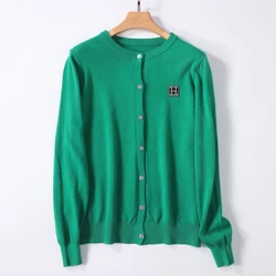2025 Women's Cardigan Sweater O-neck Spring and Autumn Knitted Cashmere Cardigan Solid Color Single breasted Women's Sweater