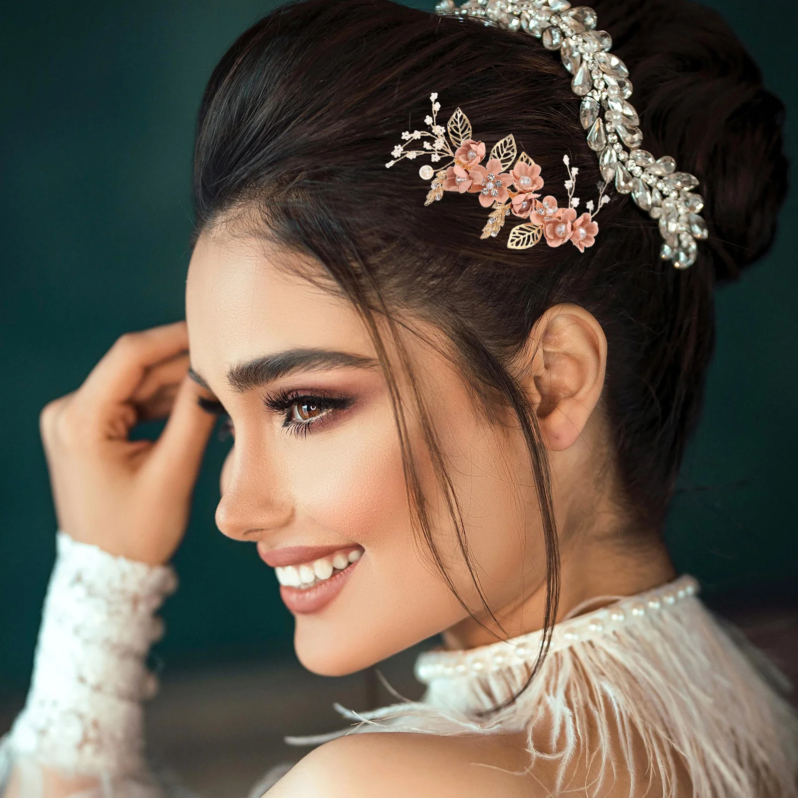 

Elegant Flower Combs Wedding Bridal Headpiece Pink Accessories for Girls Bridesmaids Wedding Hair Comb Prom Hairstyles