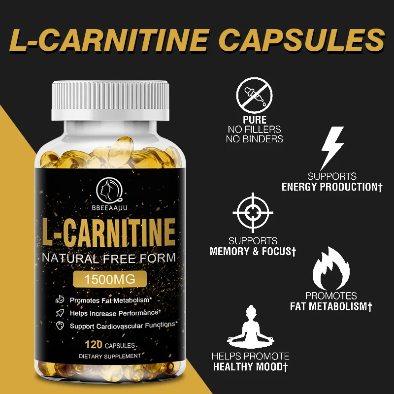 BBEEAAUU L-Carnitine Capsules Citruline Promote Muscle Growth Energy Support Anti-fatigue Exercise Dietary Gym Supplement