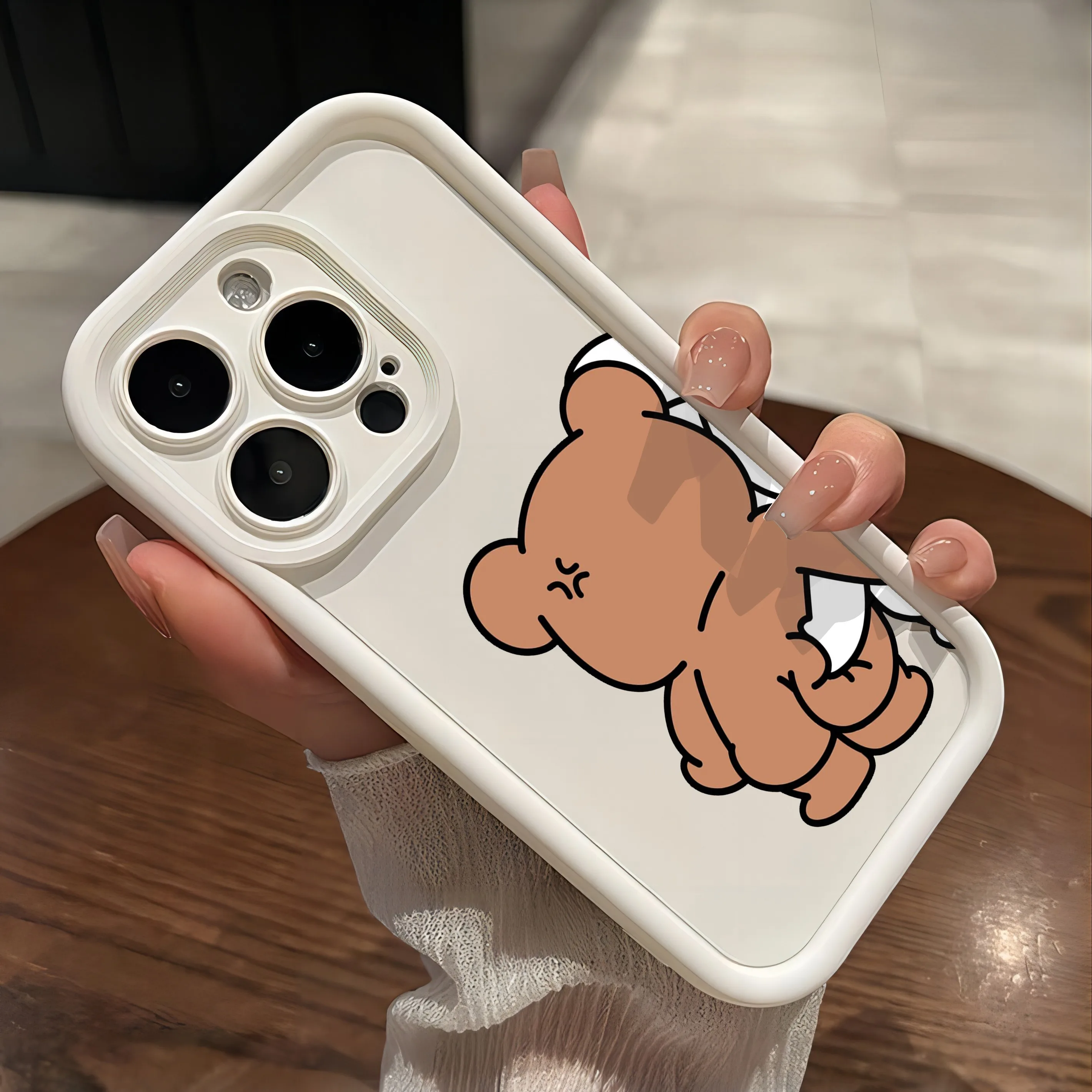 Funny Bear Bunny Couple Silicone Camera Protection Phone Case For iPhone 15 14 13 12 11 Pro Max XS X XR 7 8 Plus ShockproofCover