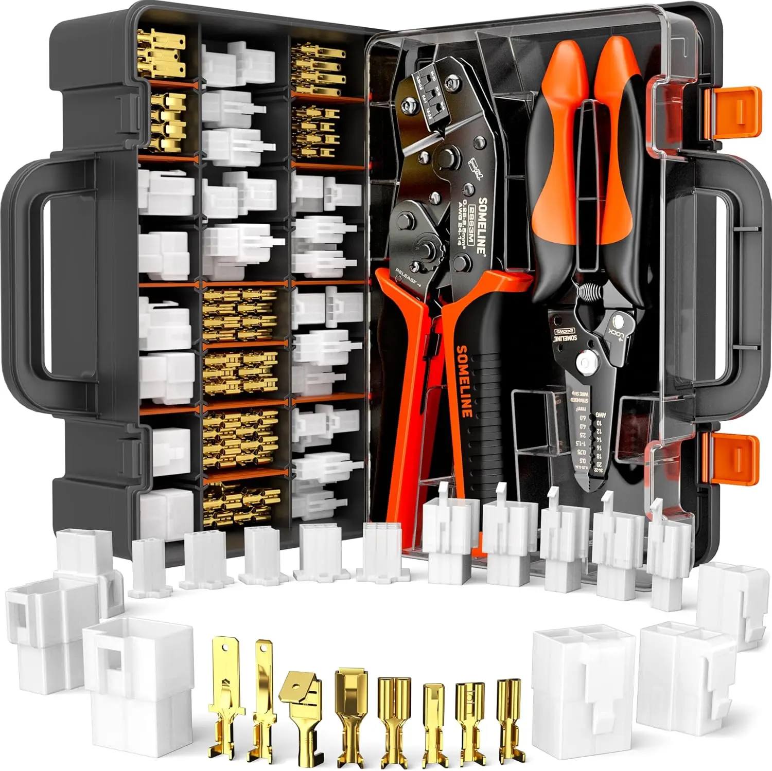 

Automotive Wire Connectors Crimp Tool Kit Crimper for 24-14 AWG Non-Insulated Quick Disconnect Terminals with 2-9 Pin 2.8mm/6.3m