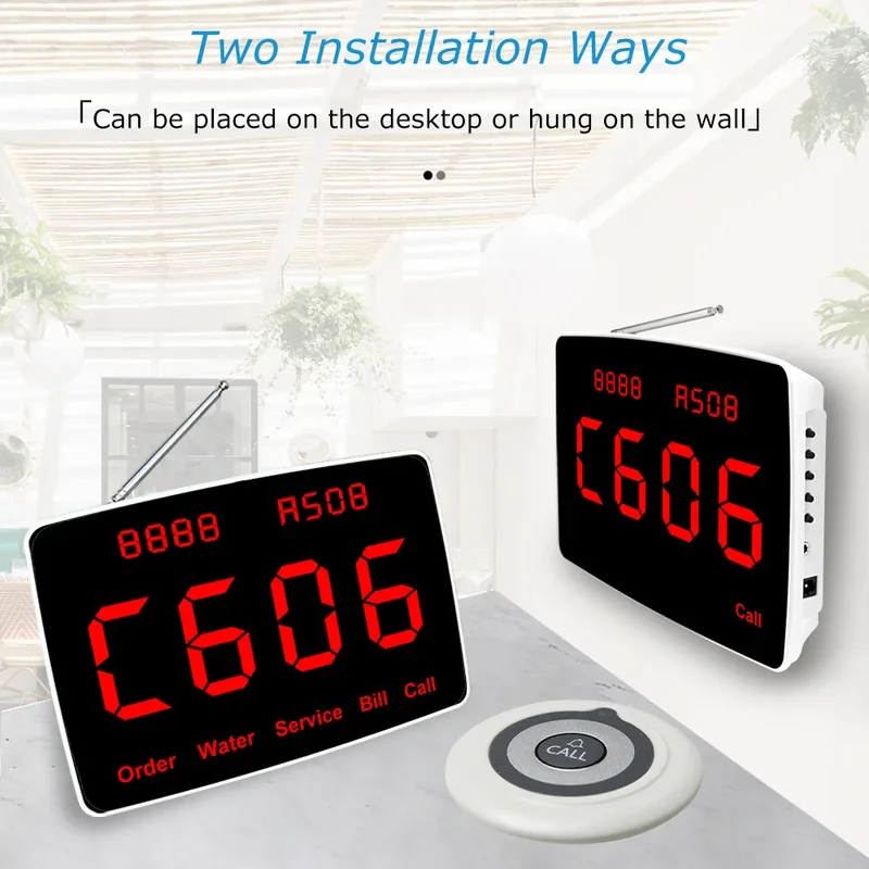 QWICALL Top Quality 10 Guest Table Call Buttons 1 Display Monitor Receiver for Restaurant Wireless Waiter Calling System