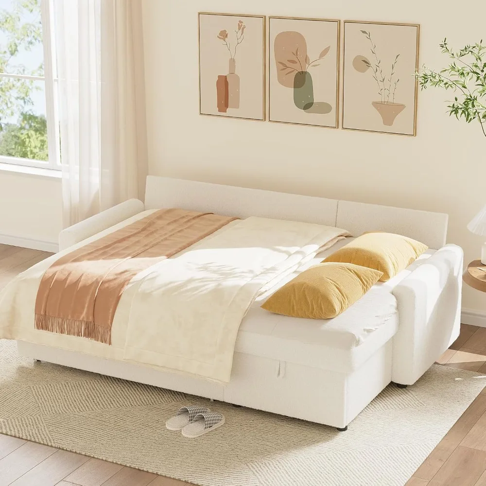 

L Shaped Sectional Sofa, Convertible Sleeper Boucle Couch with Pullout Bed, Storage Chaise,2 in 1 Pull Out Couch for Living Room