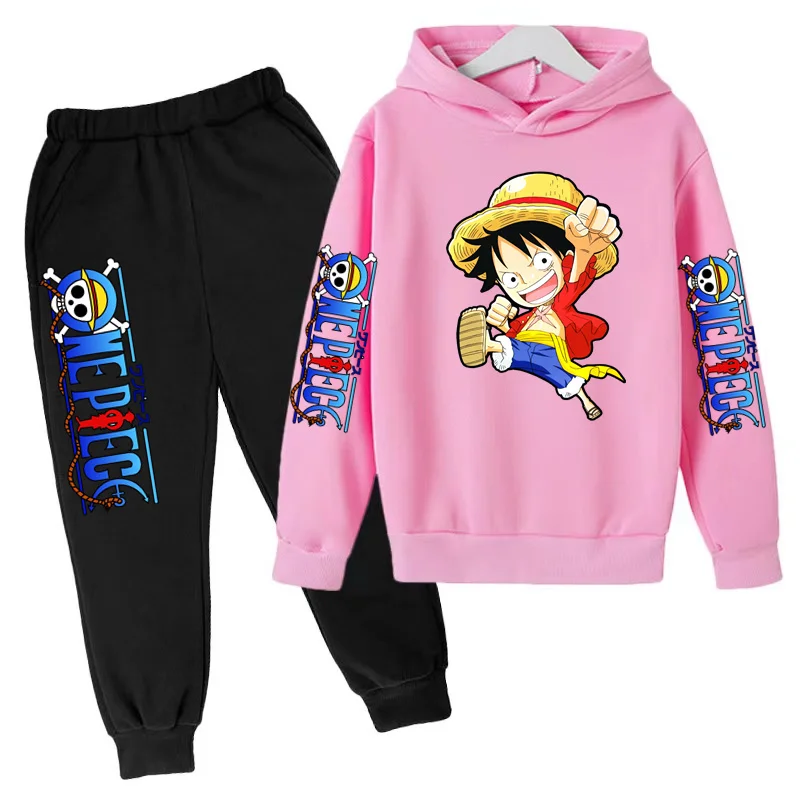 Kids Clothing Boys Girls Toddler Hoodie Pirate King Charming Luffy Sweatshirt 3-12Y Top+ Pants 2P Cute Casual Sports Jogging Set