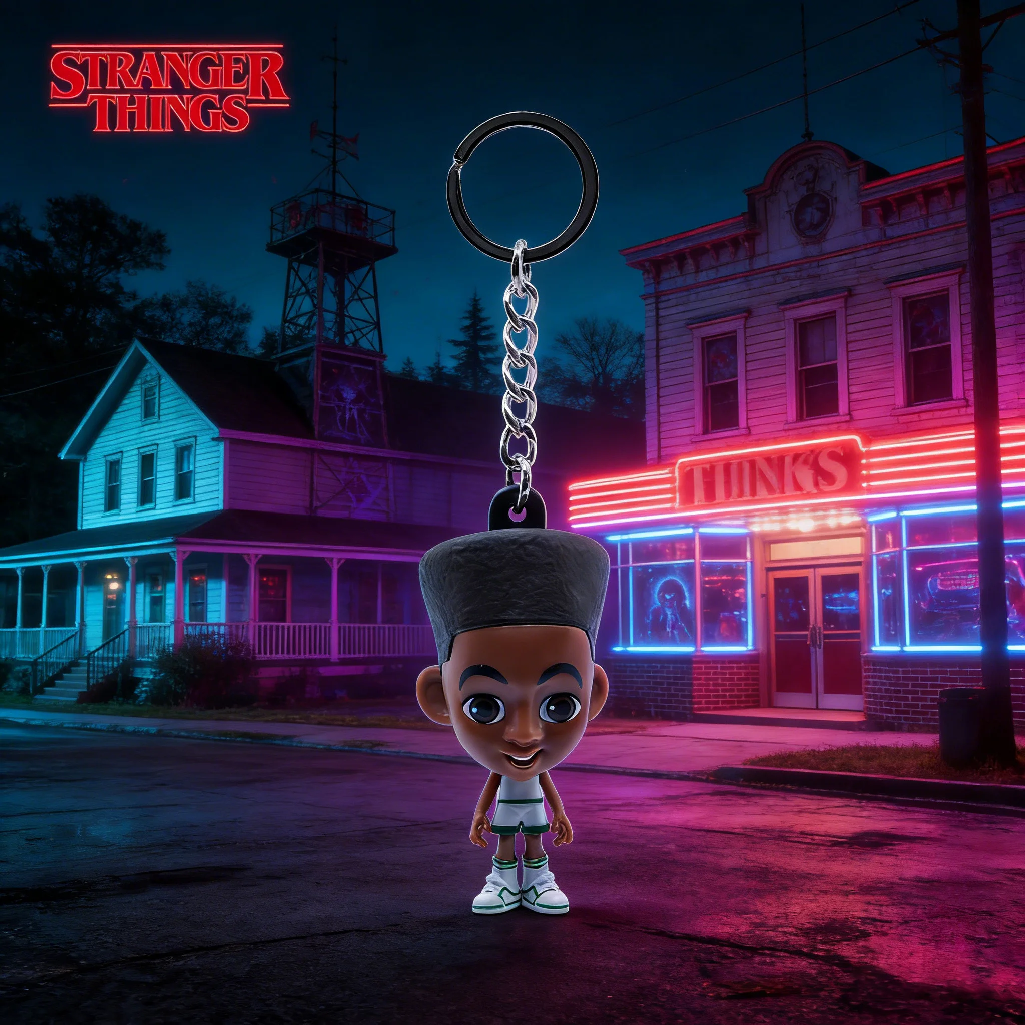 

Официальный лицензионный брелок-фигурка Stranger Things, подвеска для сумки, аниме-фигурка, миниатюрный коллекционный брелок с Лукасом Синклером