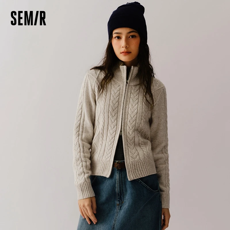 Semir Knitted Cardigan Women Slim Fit Square Shoulder Gentle Series 2024 New Winter