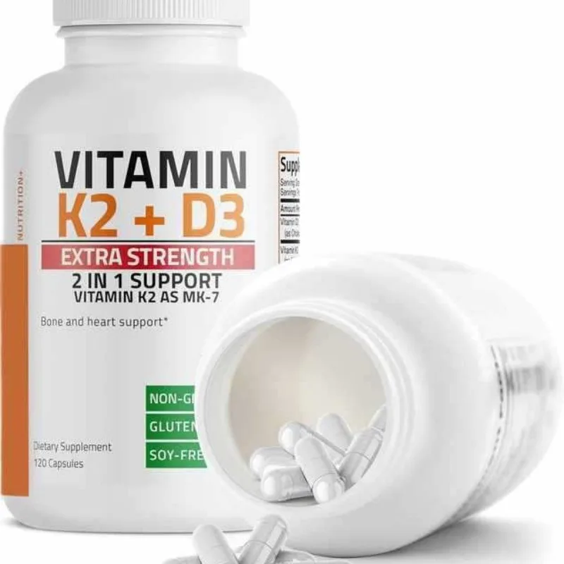 

Vitamin K2 D3 Capsules 120 Count Boost Calcium Absorption Support Bone Teeth Health Daily Supplement