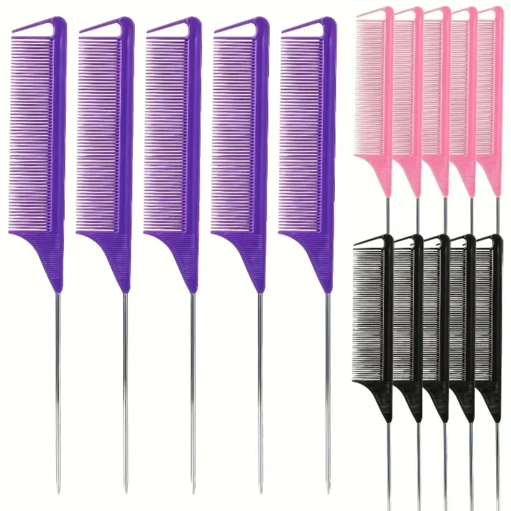 5Pcs Professional Pointed Tail Hair Comb Antistatic Hair Dye Brush Barber Steel Needle Comb Salon Hairdresser Barber Accessories