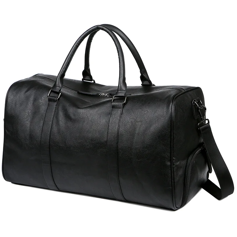 PU leather travel bag bag with large capacity good quality for men and black color with handle bag for clothes