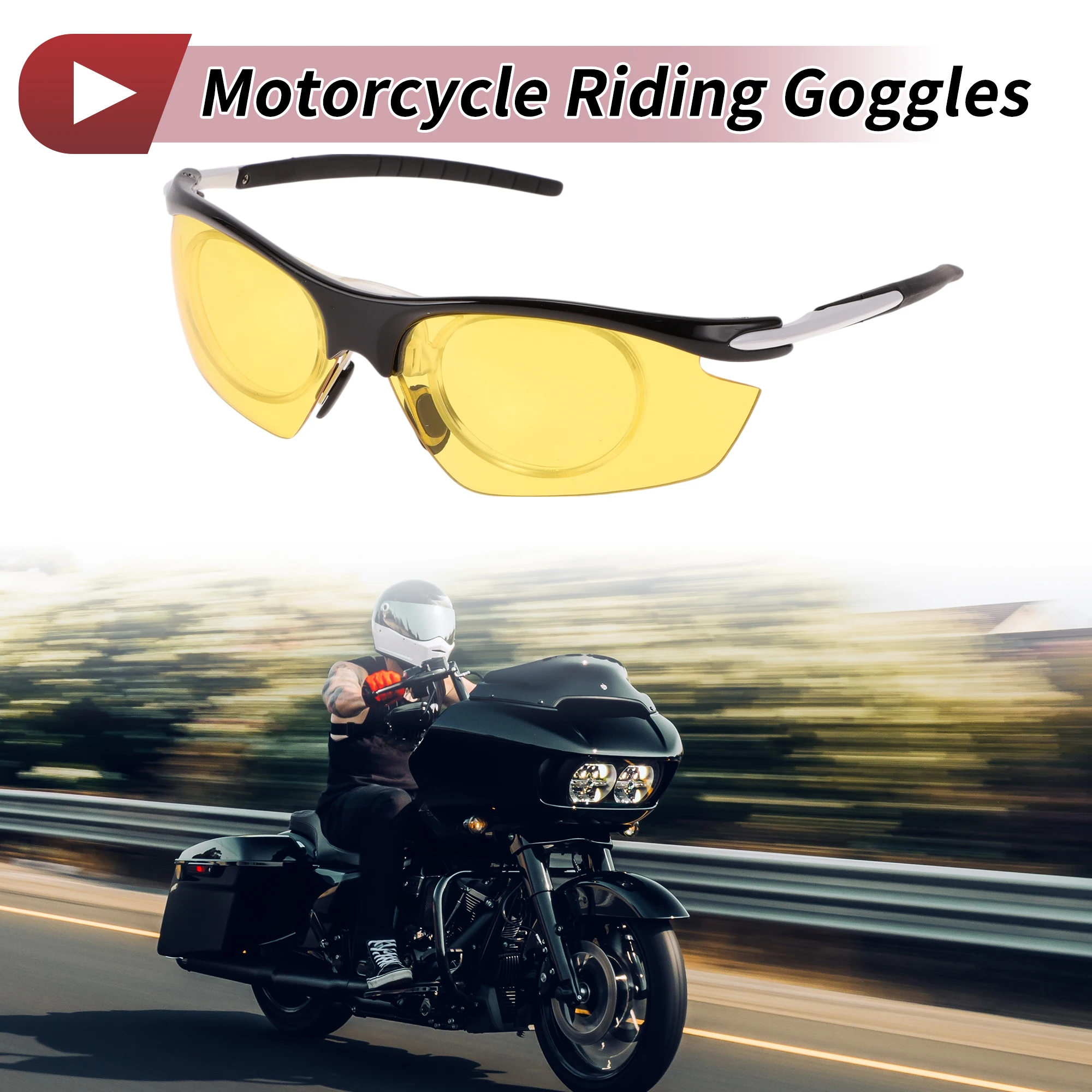 

X Autohaux 1 Pc Motorcycle Riding Goggles Yellow Lens Black White Frame