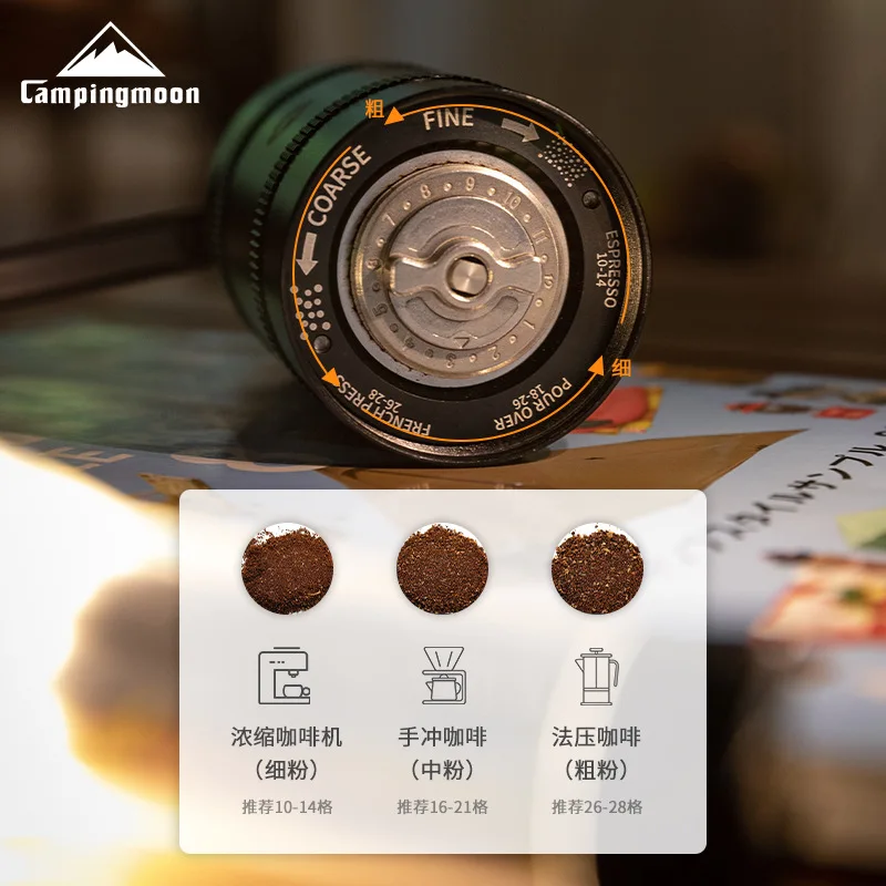Campingmoon CC-115 CC-152 Stahl-Kaffeemühle mit Flachgriff, klappbare Kaffeemühle mit Stahlkern – Detail 8