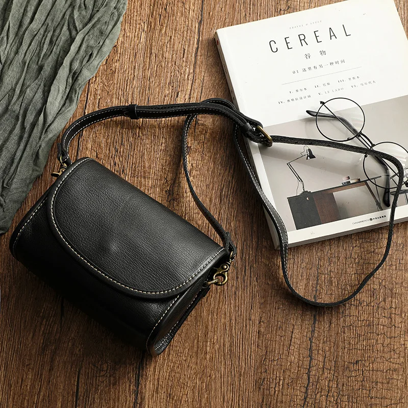 Cow leather vintage crossbody bag fashion style shoulder bag small mobile phone bag ladies sling bag cluthes for female