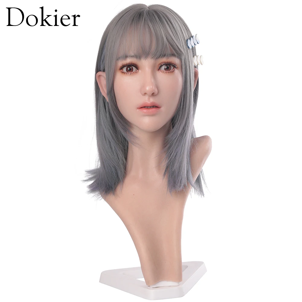 Dokier Female Head Model Realistic Silicone Material Lifelike Silicone Female Mannequin Head for Wig Hat Jewelry Display