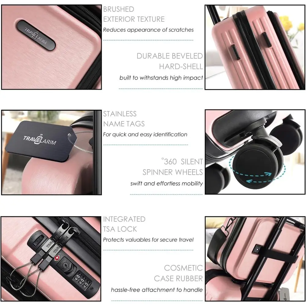 22 Expandable Hardside Spinner Suitcase with Wheels, Pink, Carry-On Size, Includes Cosmetic Bag