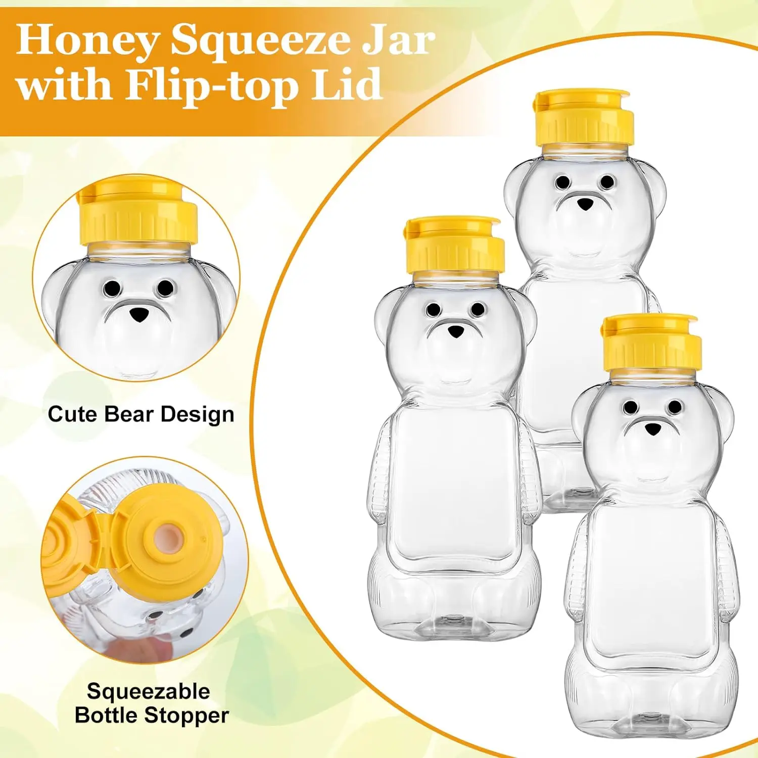 8oz Plastic Empty Honey Bear Bottle Honey Squeeze Bottle Honey Bear Cup with Yellow Flip Top  for Juice Storing and Dispensing