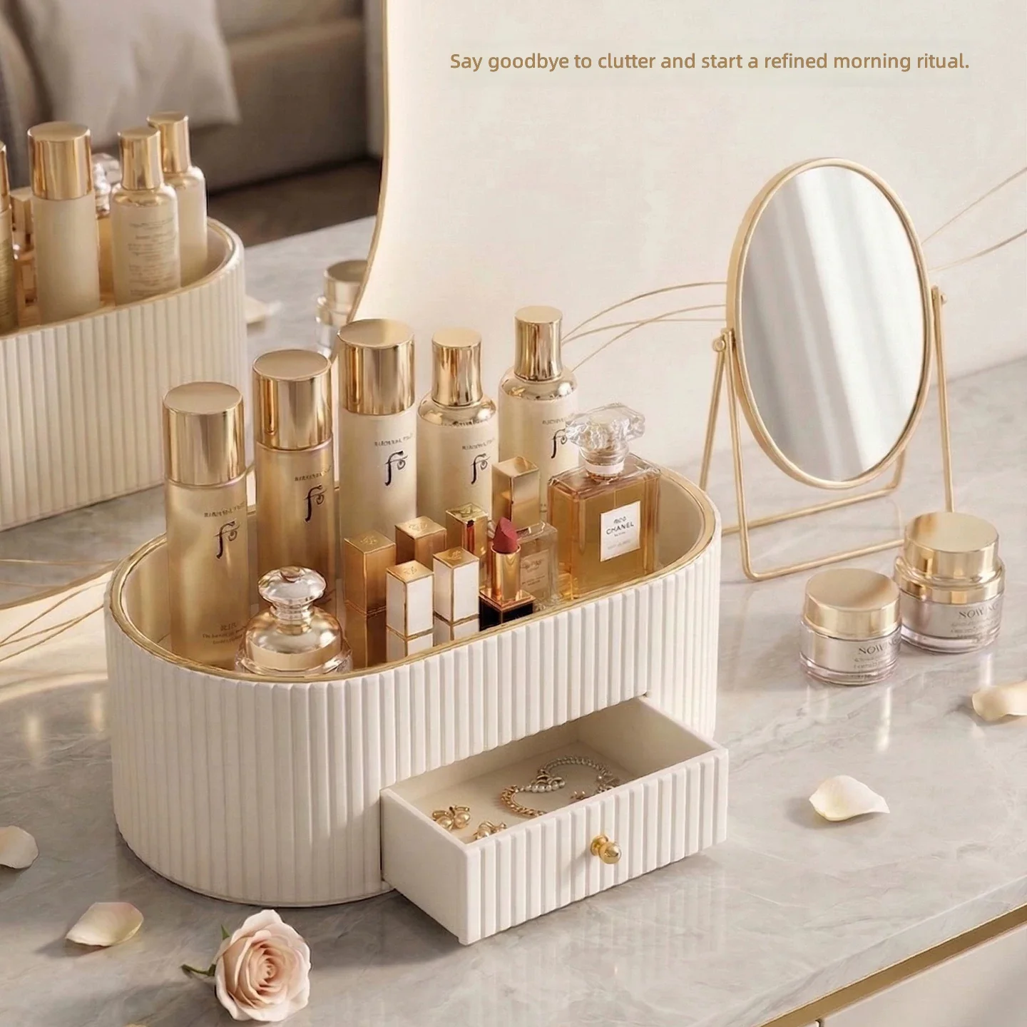 Luxury High-End Desktop Multi-Function Drawer Entrance Key Tray Storage Rack for Perfume And Lipstick Organization