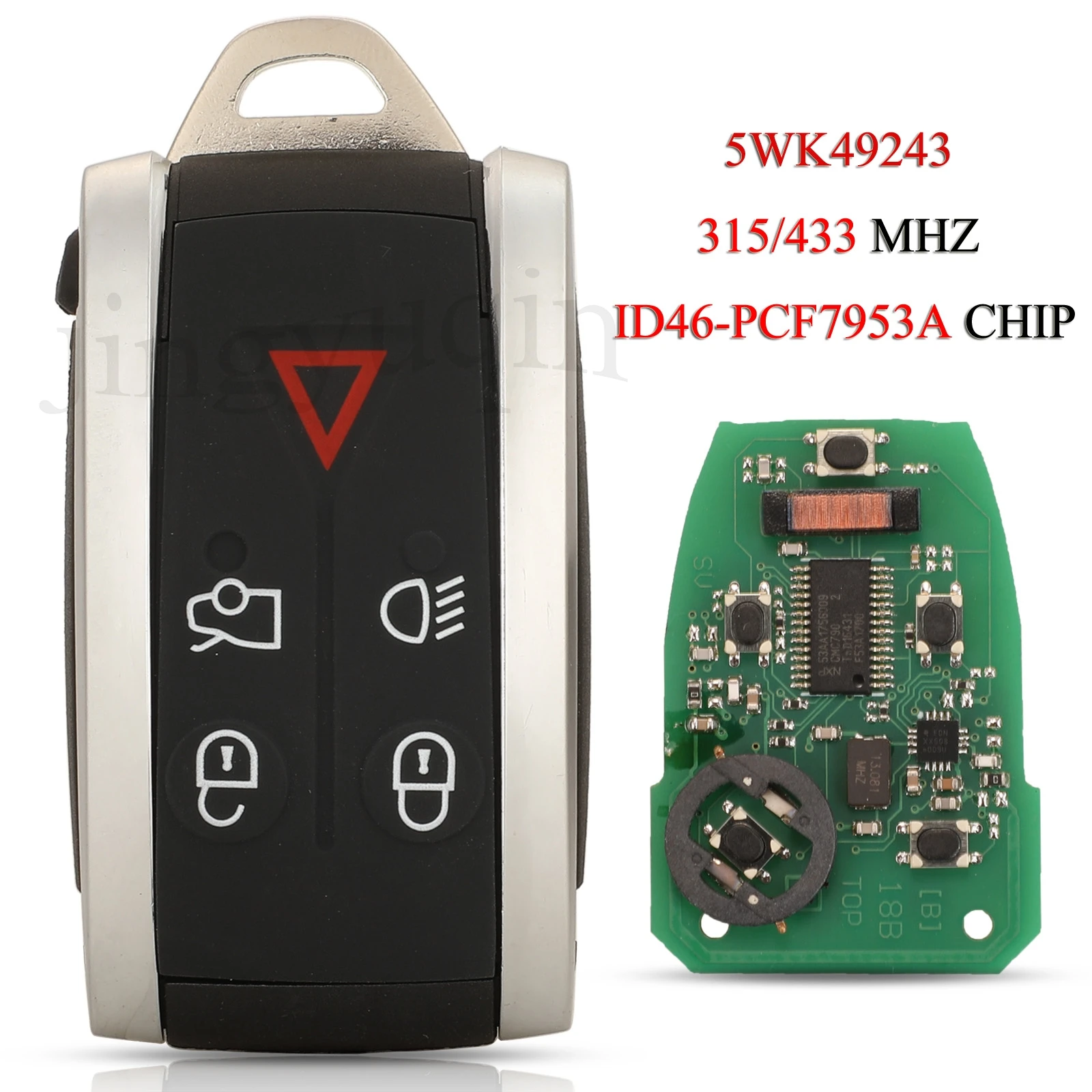 

jingyuqin KR55WK49244 Remote Smart Car Key For Jaguar XF XFR XK XKR XJ8 XK8 5Buttons 315/433MHZ ID46 PCF7953 Chip Keyless-Go