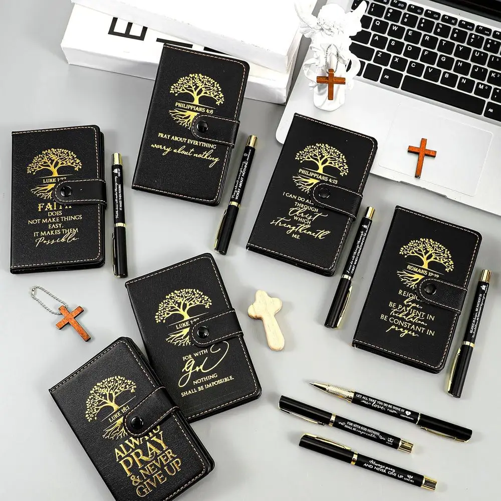 Bulk Christian Christmas Gifts: Leather Notebooks & Pens for Church, Bible Study, and Prayer Journals (Tree of Life Design)