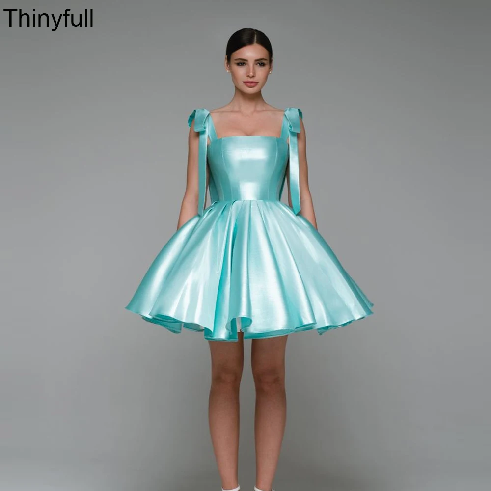 

Thinyfull A-line Short Evening Party Dress Strapless Sleeveless Prom Dress Lace Up Satin Graduation Cocktail Gowns Customized