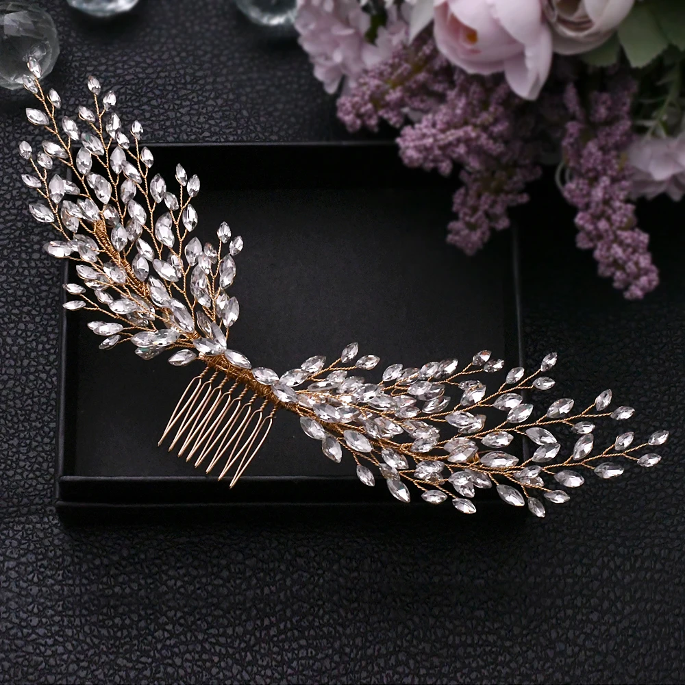 Hair Comb Women Wing Shape Gold Silver Color Sparkle Rhinestones Bridal Headpiece Headdress Girl Ceremony Wedding Jewelry