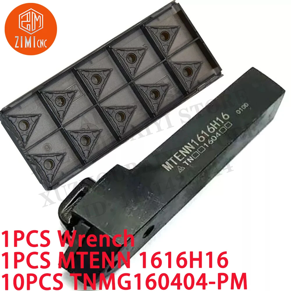 1PCS MTENN1616H16 16mm CNC Turning Tool Holder +10PCS TNMG160404-PM Turning Carbide Inserts metal lathe mechanical cutting tools