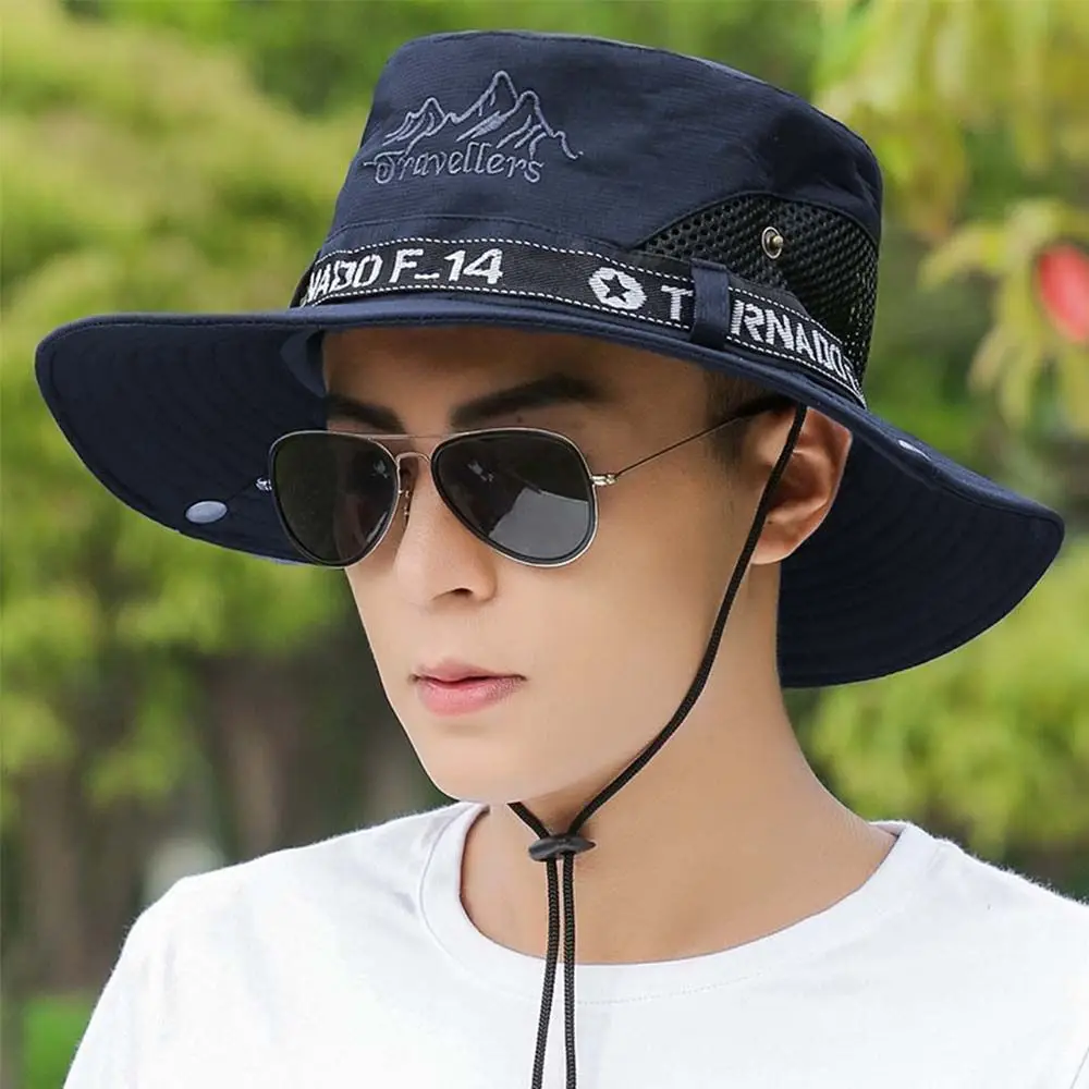 ฤดูร้อนBreathable Letterปีนเขากลางแจ้งตกปลาหมวกปีกขนาดใหญ่หมวกผ้าฝ้ายMan Sun Hat