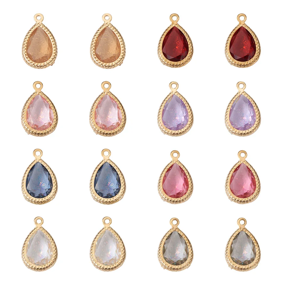 

Pandahall 48Pcs Mixed Color Teardrop Faceted Resin Rhinestone Pendants Charms With Brass Settings For Necklace Jewelry Making