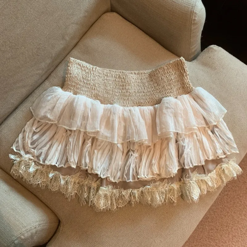 Spódnica baletowa w stylu court, koronkowa, z falbankami, tiulowa, damska, z elastycznym pasem, elegancka spódnica typu cake, kawaii, słodka, bufiaste, krótkie spódniczki bud.