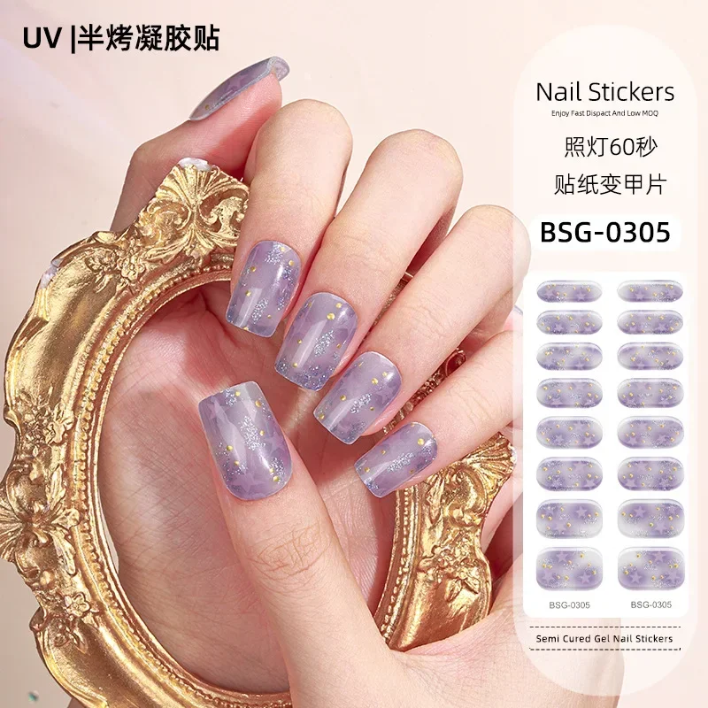 20-Streifen halbgehärtetes Gel-Nagelaufkleber-Set für UV-Lampe, vollständige Abdeckung, süße Sommer-Maniküre, DIY, Damenmode, Nagelkunst-Dekoration