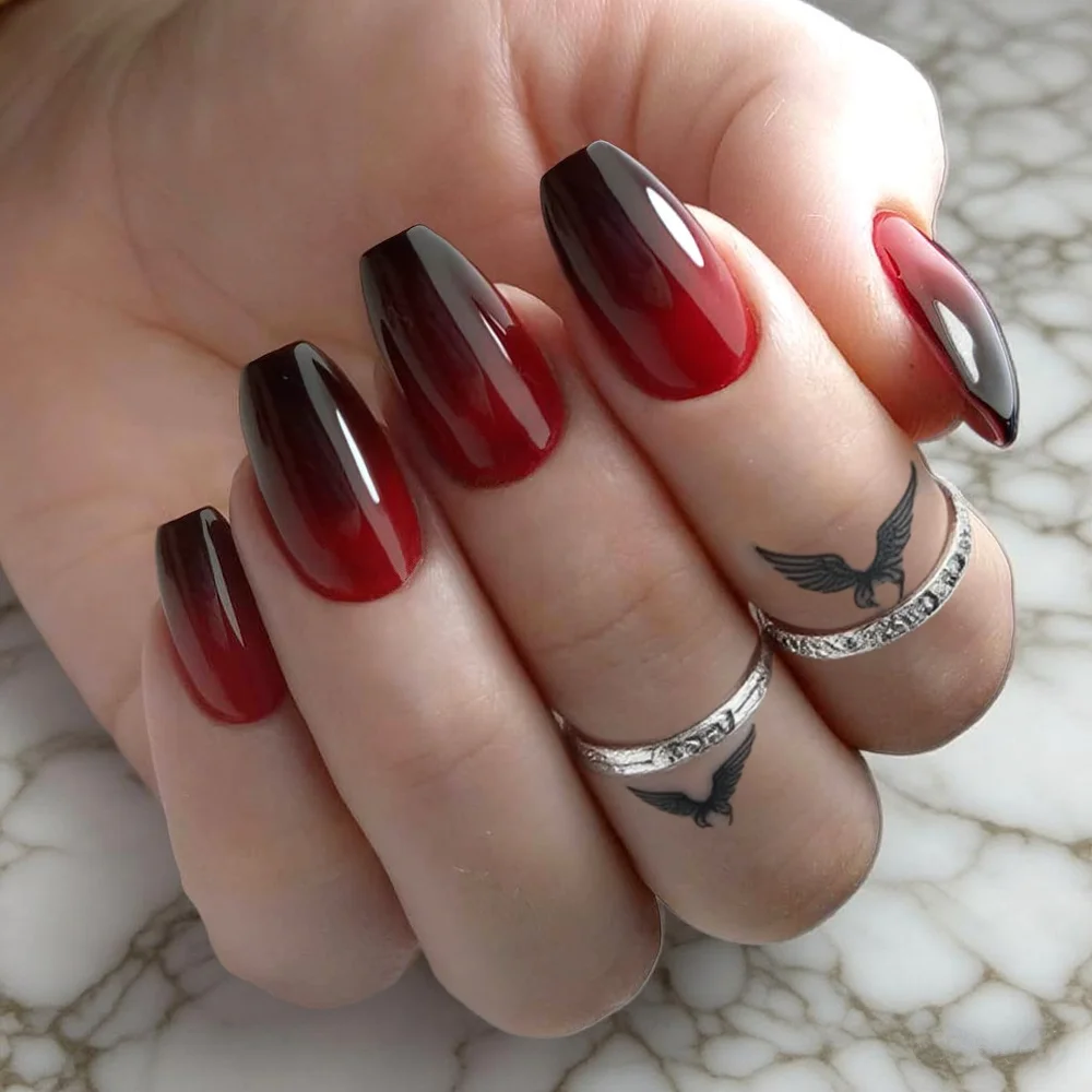 

French Press On Nails With Jelly Glue Gradient Black Acrylic Short Ballerina Coffin Fake Nail Tips DIY Manicure Accessory