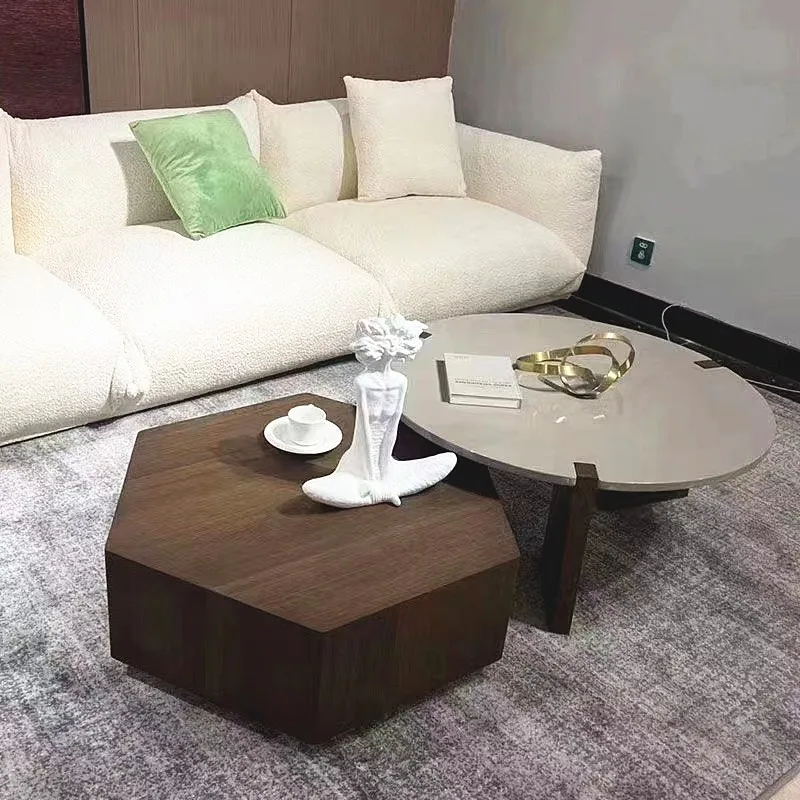 Italian minimalist coffee table combination round imported smoked wood coffee table creative size living room