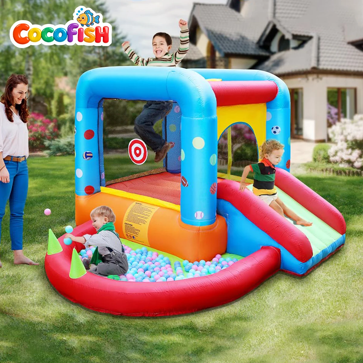 

Надувной батут для малышей, детский надувной замок с горкой и бассейном, надувной батут для детских праздников на улице и в помещении