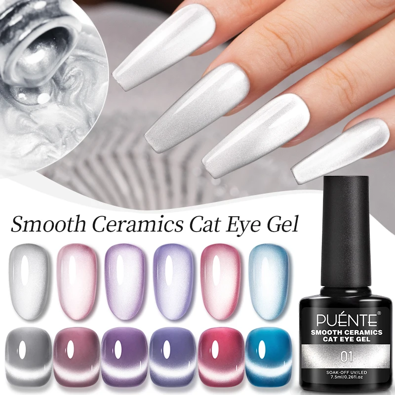 Puente Gladde Keramiek Kat Magnetische Gel Nagellak Zilver Maanlicht Cat Eye Effect Sprankelende Glitter Semi-Permanente Vernis