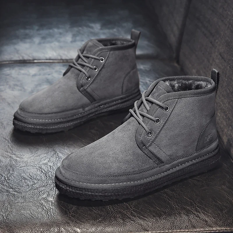 Boots for Men Casual Round Toe Flexible Comfortable Trendy Fashion All-match Non-slip Wear-Resistant Plus Velvet Popular Model