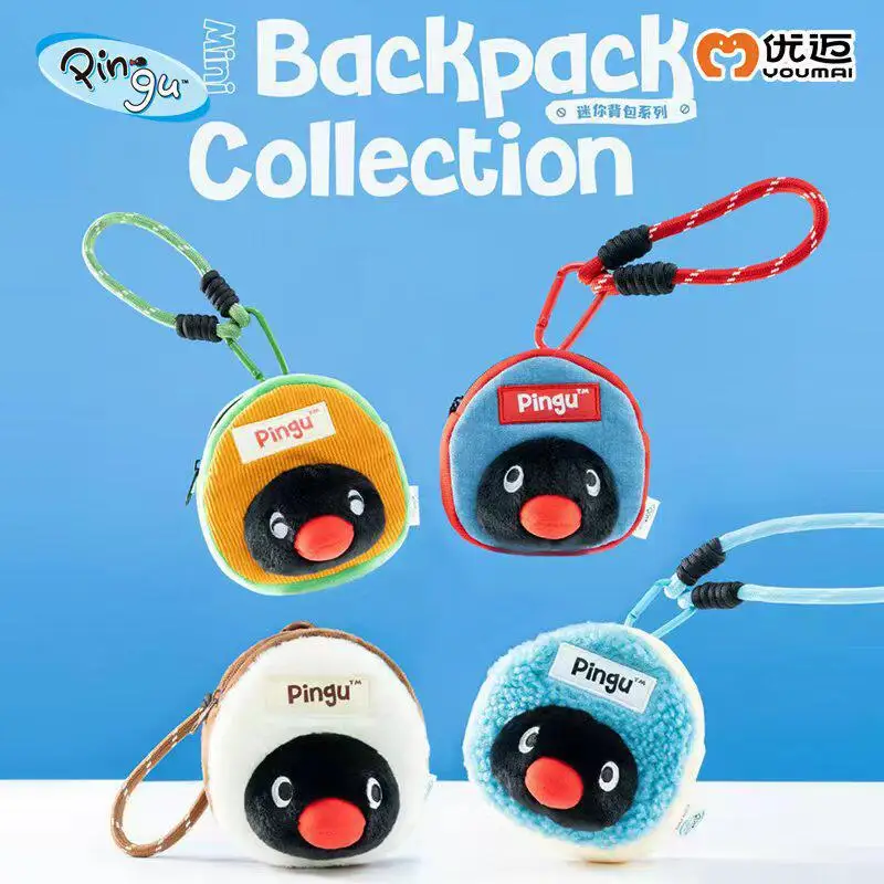 Voumai Pingu Cartoon Penguin Coin Purse Soft Denim Plush Pendant Earphone Storage Bag Cute Mini Bag For Women Portable Daily Use