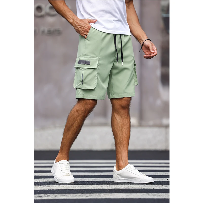 Multicolor Pocket Drawstring Cargo Shorts Men\'s Solid Color Pants