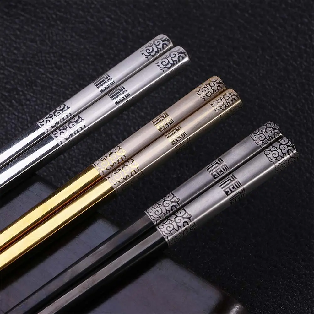 Luxury Reusable Japanese 304 Stainless Steel Korean Laser Kitchen Supplies Tableware Chopsticks Flatware