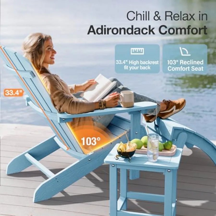 كراسي آديرونداك الخارجية المقاومة للطقس مصنوعة من بلاستيك HIPS مع نسيج خشبي واقعي مثالي لحفرة نار في الفناء والحديقة #4