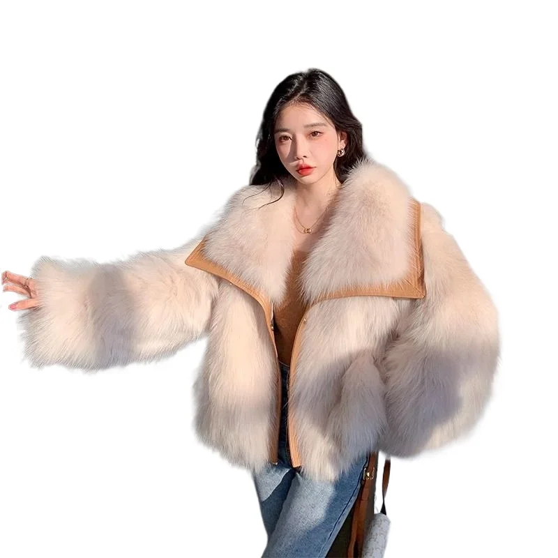 

Женская шуба с большим воротником, зима 2025, новая меховая интегрированная меховая куртка